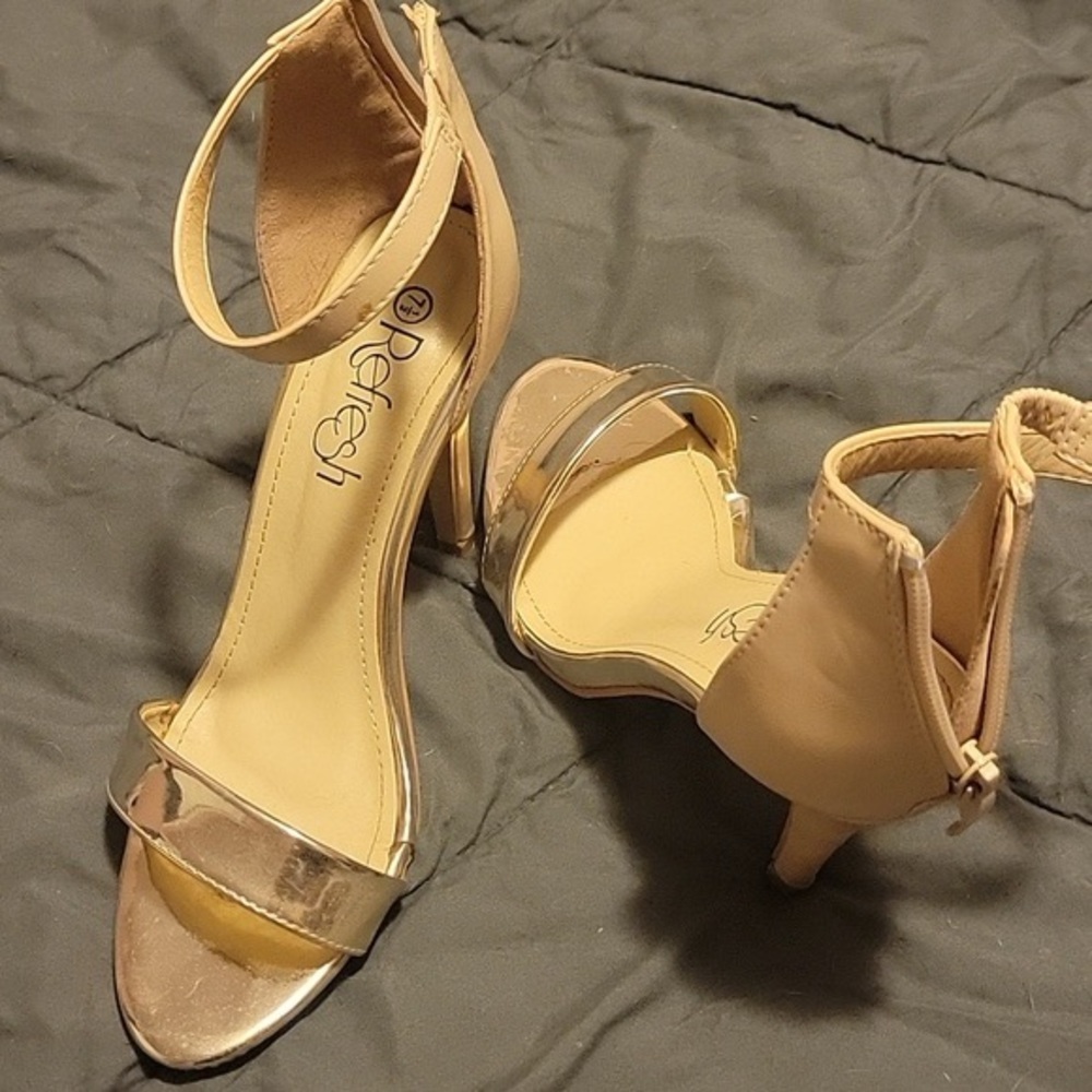 Refresh Tan and Gold Stiletto Heels